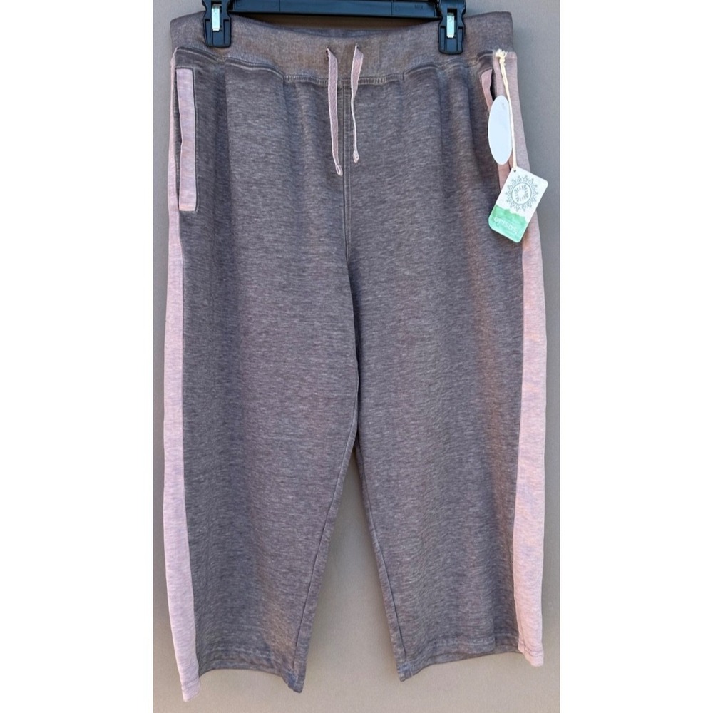 Brisas Capris XL‎ Brown Stripe Drawstring Wide Leg Yoga Pants Pockets NEW Fit